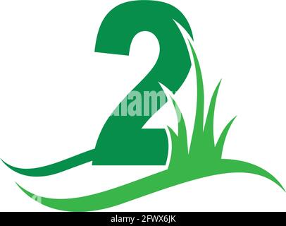 Number 2 behind a green grass icon logo design vector template Stock Vector