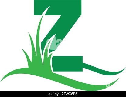 Letter Z behind a green grass icon logo design vector template Stock Vector