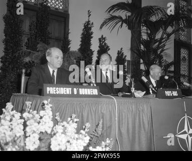 Opening NATO conference in The Hague, overview at the time of the opening speech by minister Luns, right Stikker, left Dean Rusk, 12 May 1964, Openings, reviews, speeches, The Netherlands, 20th century press agency photo, news to remember, documentary, historic photography 1945-1990, visual stories, human history of the Twentieth Century, capturing moments in time