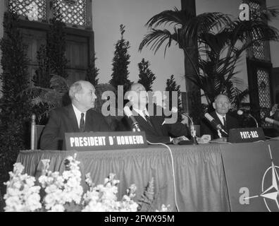 Opening NATO Conference in The Hague, overview at the time of Minister Luns' opening speech, right Stikker, left Dean Rusk, 12 May 1964, Openings, reviews, speeches, The Netherlands, 20th century press agency photo, news to remember, documentary, historic photography 1945-1990, visual stories, human history of the Twentieth Century, capturing moments in time