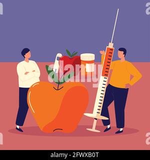 diabetics syringe apple Stock Vector