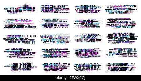 Screen glitch, monitor pixel digital noise and data error vector effect. TV signal failure, computer program bug and information loss background. Brok Stock Vector