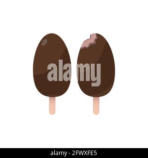 Popsicle icon Vector illustration in flat design Two ice cream in chocolate glaze on stick isolated on white background Stock Vector