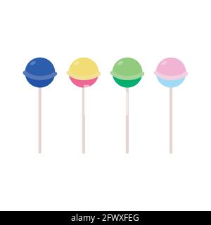 Lollipop icon set Vector illustration in flat design Colorful fruit round candy on stick isolated on white background Stock Vector