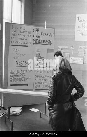 Protest action of artists against failing art and culture policy artists paste wall papers on Stedelijk Museum Amsterdam, in foreground Ernst, June 7, Stock Photo