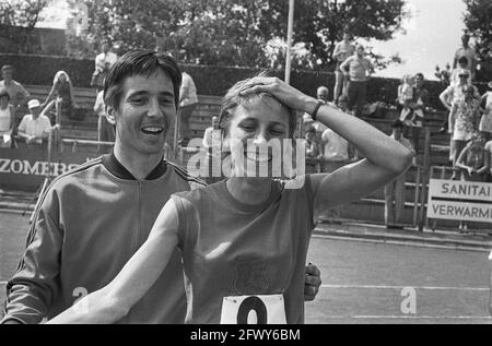 Athletics Netherlands, Romania, France ladies in Uden, Marian Burggraaf with coach Ben Kusmic head, July 11, 1971, ATLETICS, The Netherlands, 20th cen Stock Photo