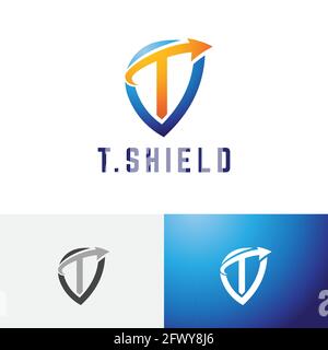 T Letter Arrow Shield Strong Safe Guard Protection Logo. Stock Vector