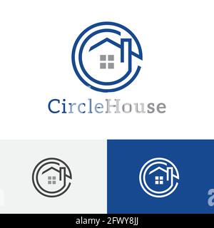 Circle House Design Solution Real Estate Line Logo. Stock Vector