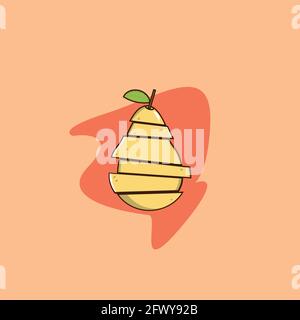 Close-up of yellow pear cut into circles with shadows and highlights on peach isolated background. Summer minimalistic background Stock Vector
