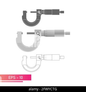 Set, Micrometer smooth with measuring scale. Linear, solid and realistic design. On a white background. Tools for the specialist and engineer. Flat Stock Vector