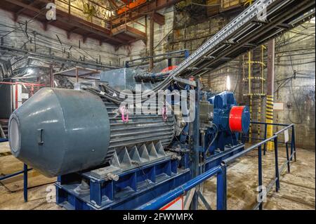 Cage lifting rope machine. Modern mine equipment Stock Photo