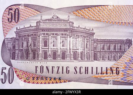 Burgtheater in Vienna from old Austrian money Stock Photo