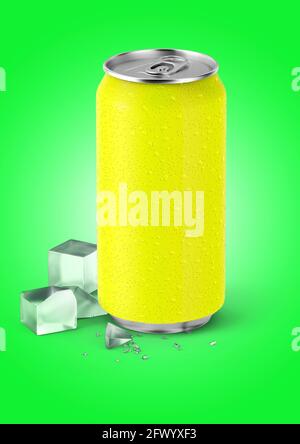 3D rendering yellow soda can isolated on colored background. fit for your design element. Stock Photo