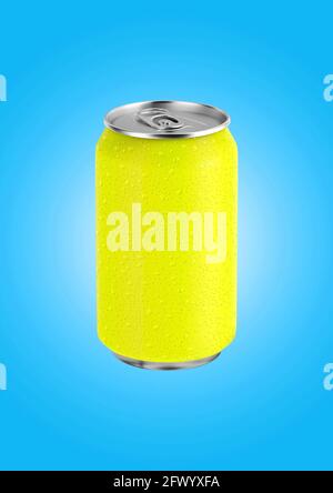 3D rendering yellow soda can isolated on colored background. fit for your design element. Stock Photo