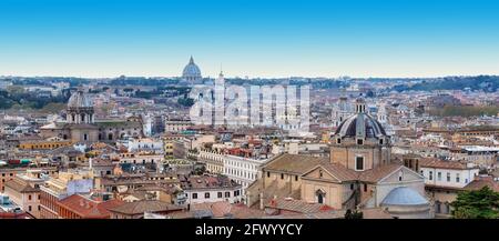 Wonderful aerial view of Rome skyline at sunset time, Rome, Italy. Stock Photo