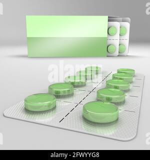 A strip of pills 3d rendering isometric  illustration. suitable for your design element. Stock Photo