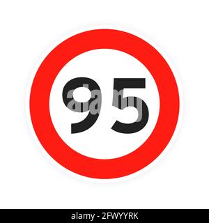 Speed limit 95 round road traffic icon sign flat style design vector illustration. Stock Vector