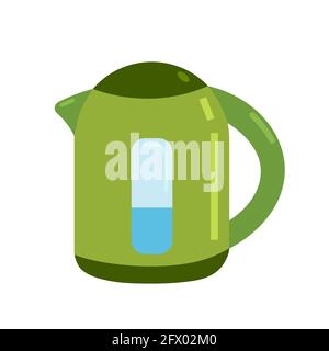 Kitchen green electric kettle, device for boiling water, vector clipart in flat style, isolate Stock Vector