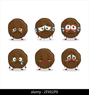 Chocolate cookies cartoon character with sad expression. Vector illustration Stock Vector