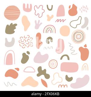Hand drawn boho set of abstract shape elements, line, splash. Doodle sketch style. Isolated vector illustration for brush, design elements, background. Stock Vector