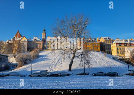 Winter Old Town skyline in city of Warsaw, capital of Poland. Stock Photo