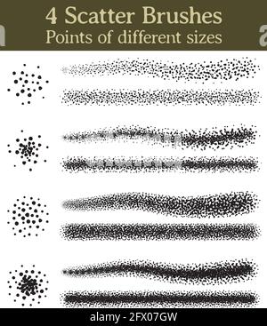 Four brushes for Illustrator, made with messy and irregular points. Stock Vector