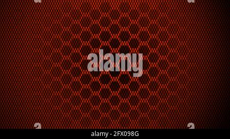 grid structure of black honeycomb elements in gradient pattern on red background in carbon design - 3D Illustration Stock Photo