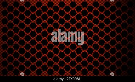 grid structure of black honeycomb elements on red background in carbon design - 3D Illustration Stock Photo