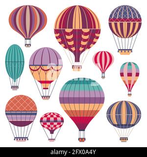 Vintage Striped Air Balloons Icons in Flat Stock Vector