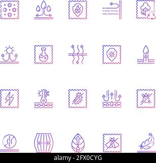 Different types of fabric feature gradient linear vector icons set Stock Vector