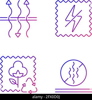 Textile qualities gradient linear vector icons set Stock Vector