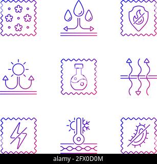 Different types of fabric feature gradient linear vector icons set Stock Vector