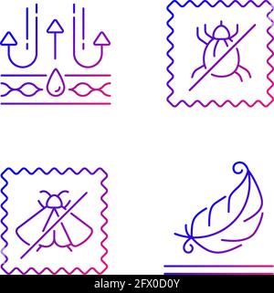 Fabric quality characteristics gradient linear vector icons set Stock Vector