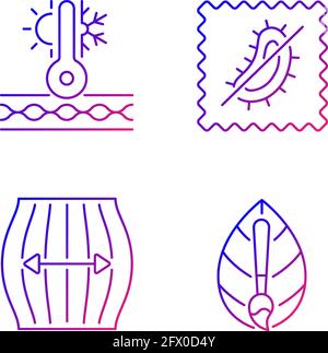 Different fabric features gradient linear vector icons set Stock Vector