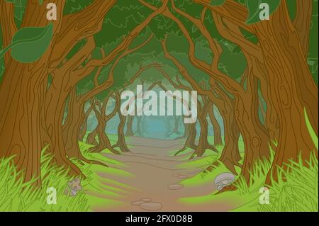 Forest Trees Background Fantasy Landscape Scene Stock Vector