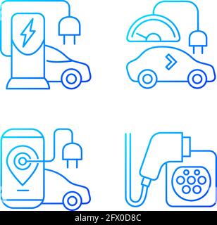 Electric vehicle charging gradient linear vector icons set Stock Vector