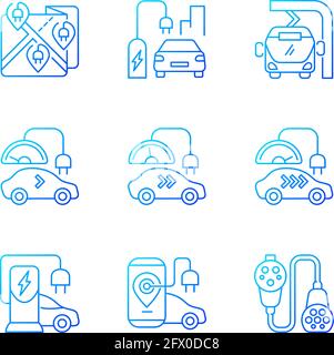 Electric vehicle charging gradient linear vector icons set Stock Vector