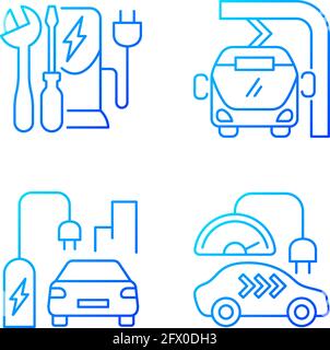 Electric vehicle charging gradient linear vector icons set Stock Vector