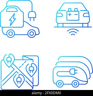 Electric vehicle charging gradient linear vector icons set Stock Vector