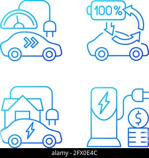 Electric vehicle charging gradient linear vector icons set Stock Vector