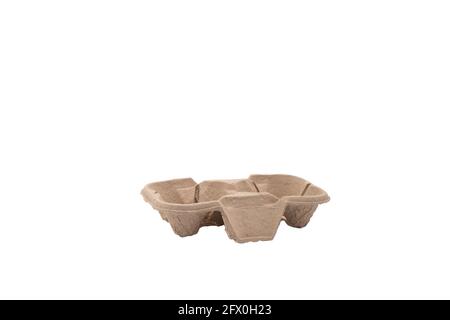 Cardboard holder support for glasses with hot drinks on 2 cells, isolated on white background Stock Photo