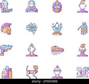 Cyberpunk RGB color icons set Stock Vector