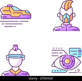 Sci fi and cyberpunk RGB color icons set Stock Vector