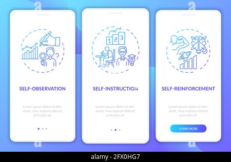 Self-control techniques navy onboarding mobile app page screen with concepts Stock Vector