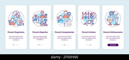 Personal brand components onboarding mobile app page screen with concepts Stock Vector