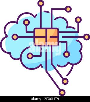 Brain microcircuit RGB color icon Stock Vector