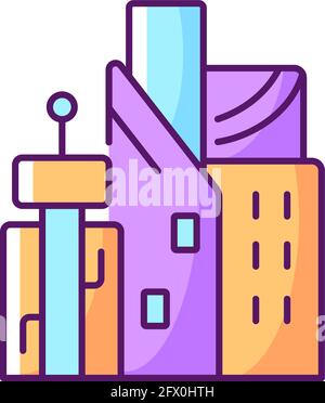 Cyberpunk city RGB color icon Stock Vector