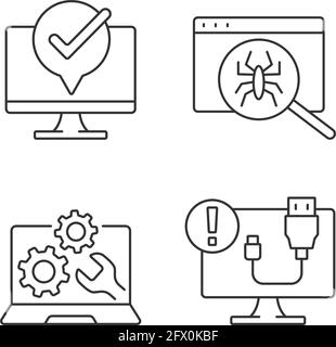 Computer diagnostics linear icons set Stock Vector