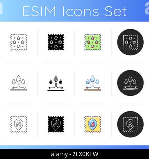 Different types of fabric feature icons set Stock Vector