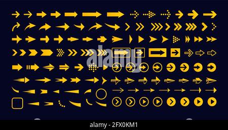 Geometric right arrow set, vector icon. Pointer icon, next sign, forward button. Infographic simple elements. Navigation and multimedia graphic for Stock Vector